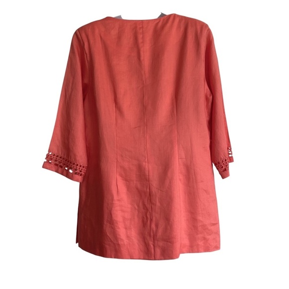 Linen 2-Pc Matching Tunic Blouse and Pants Set Orange Medium Spring Lagenlook - Picture 5 of 15